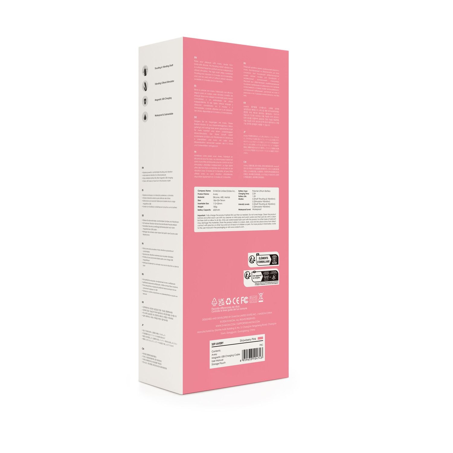 SVAKOM - Avery Thrusting Rabbit Vibrator - Aardbei Roze